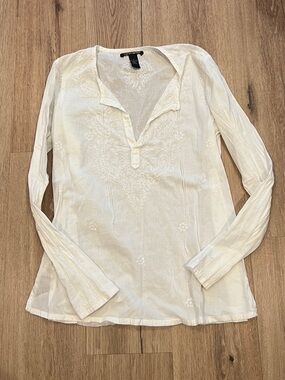 Lucky Brand White Embroidered Cotton Tunic Top